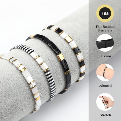 Jadive 4 Pcs Tila Flat Beaded Stretch Bracelets for Women Bohemian Friendship Bead Bracelets Glass Cute Boho Style Square Beaded Decorations for Jewelry Friend Gifts2