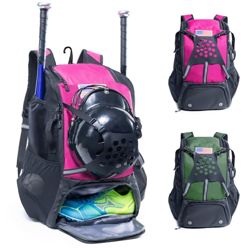 VIGEGARI Youth Baseball Backpack - Adults Bat Bag, Softball & T-Ball Equipment Holder, Helmet & Shoes Compartment