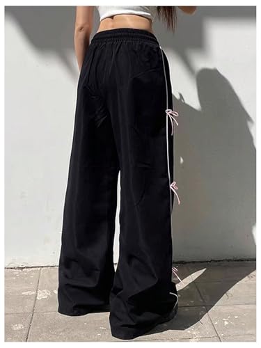 Girl's Y2k Bow Baggy Pants Parachute Track Pants Wide Leg Loose Sweatpants Drawstring Joggers Hip Hop Dance2