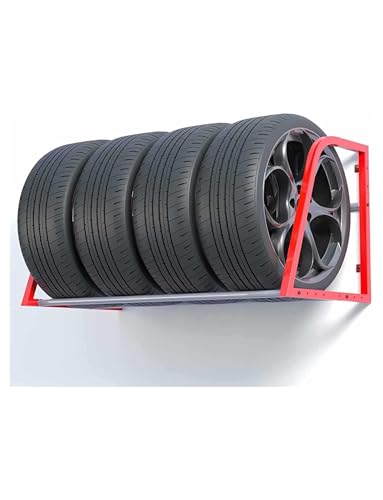 Robusto supporto da parete per pneumatici, in acciaio, regolabile, per garage e officina, con ruote