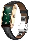 Amoled Laies Smart Watch for Women Smartwatch with Leather Strap Heart Rate Stress Sleep Monitor 12 Sports Modes Fitness Tracker Watch Notifications Music & Camera Control Waterproof iOS Android
