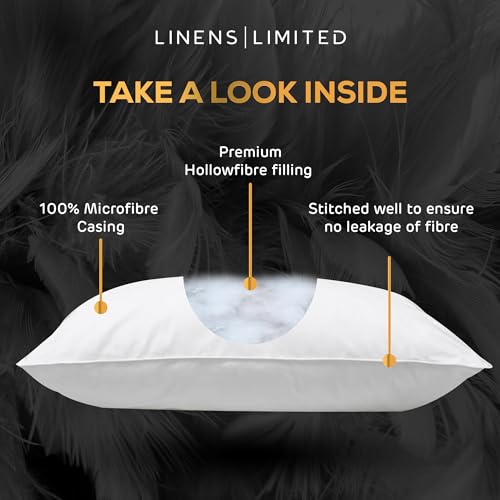 Linens Limited - Soft Pillows 2 Pack, Made in the UK, Hotel Quality, Luxurious Bounce Back Pillows, Feels Like Down, Medium and Orthopedic Support, Non-Allergenic Microfibre, Machine Washable (White)