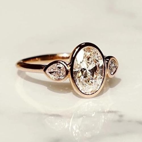 Purvika Jewels 2.50 Carat Oval Cut Lab Created Diamond Engagement Ring, 925 Sterling Silver, 14K Yellow Gold Finish, Bezel Set