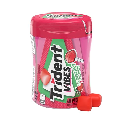 Image of Trident Vibes Sugar-Free Chewing Gum,Strawberry Lollipop Flavor, Kids and Adults, 40 Pieces