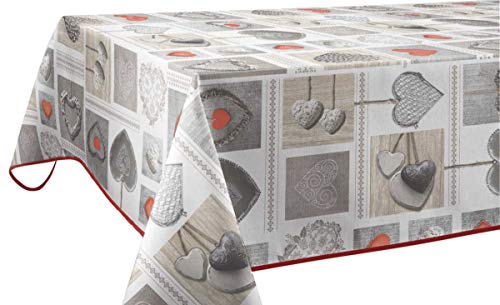 Le Linge de Jules Nappe Anti-Taches Coeurs - Taille : Rectangle 150x240 cm, Gris
