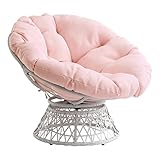 OSP Home Furnishings Wicker Papasan Chair with 360-Degree Swivel, Cream Frame with Pink Cushion
