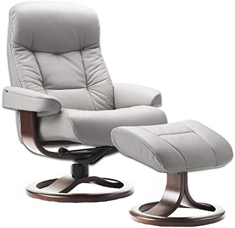 Fjords Hjellegjerde Leather Norwegian Ergonomic Scandinavian Lounge Reclining Chair 215 Small Muldal Swivel Recliner Furniture Nordic Line Genuine Dove Gray Leather Walnut Wood
