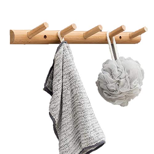 Kleiderhaken Bambus Dekorativ Selbstklebend Perforable Wandhaken Zum Tür Bad 4-6 Haken (Color : A, Size : 5 Hooks) Cover