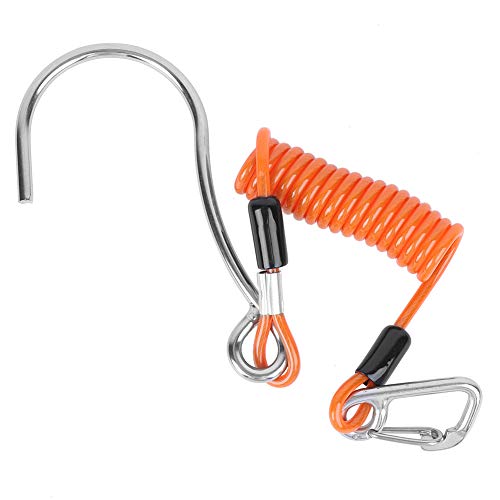 Keenso Diving Stainless Steel Single Hook, Spring Anti-Lost Reef Hook with Spiral Coil Lanyard(Orange)