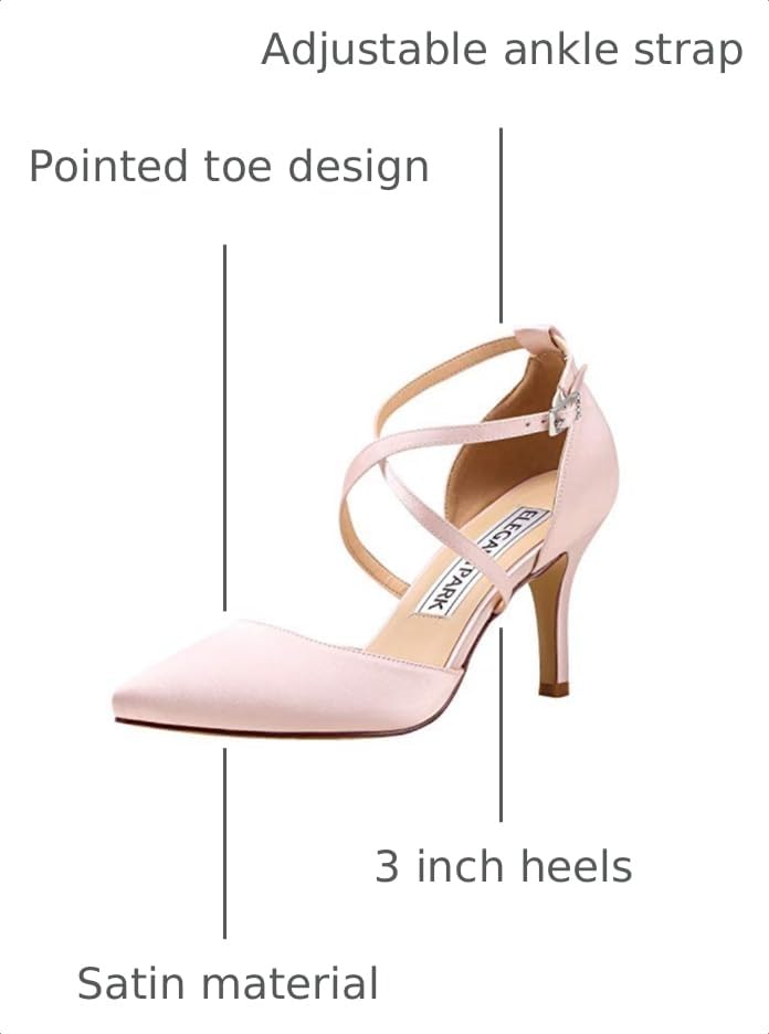 Image of ELEGANTPARK Pointed Toe Heels for Women Satin Strappy Wedding Dress Shoes | Adjustable Buckle, 3 inch Stable Heel, Closed Toe Pumps for Bride, Wedding Guest, Bridesmaid, Evening, Cocktail Party, Formal