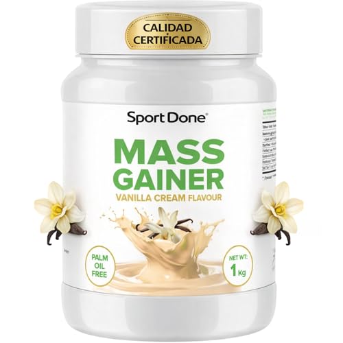 Mass Gainer Vanilla Cream Flavour | Aumento de peso y volumen muscular | Sin aceite de palma | Rápida disolución - 1KG