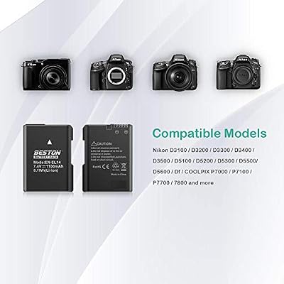 BESTON 2-Pack EN-EL14 / EN-EL14a Battery Packs and Rapid USB Charger Compatible with Nikon D3100 D3200 D3300 D3400 D3500 D5100 D5200 D5300 D5500 D5600 DF Coolpix P7000 P7100 P7700 P7800 Cameras