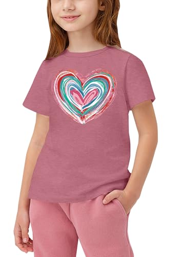 Image of LAZYCHILD Kids Valentine Shirt Girls Valentines Day Shirts Heart Graphic Long Sleeve Striped Tee Tops 5-14 Years