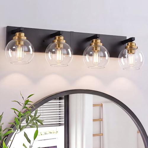 Image of LmnLvn Bathroom Light Fixtures, Farmhouse Black & Gold Metal with Globe