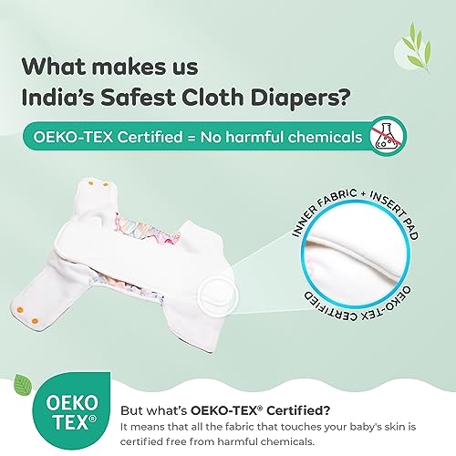 Image of Mylo Leak Proof Baby Cloth Diapers (2 Diaper & 2 Inserts) for 3 Months to 3 Years Babies | Washable & Reusable| Adjustable Waist & Height| Oeko Tex Certified-Heart Doodles + Rainbow
