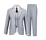 Boy Suits 5 Piece Slim Fit Suit for Kids Wedding Ring Bearer Outfit Vest Pants Dress Shirt and Tie for Wedding Formal Light Grey Size 6