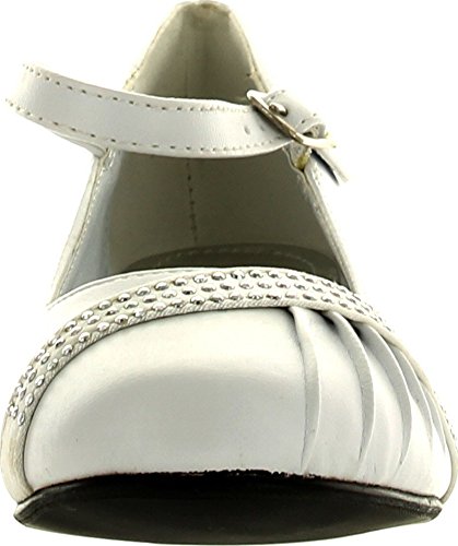 Girls Mary Jane Shoes with Pretty Satin Rolled Rosettes Patent Leather,Wht-Wet,93