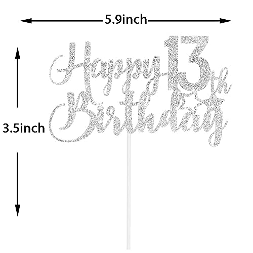 Image of FestikoSilver Glitter Happy 13th Birthday Cake Topper - 13th Birthday Cake Topper, 13th Birthday Party Decoration