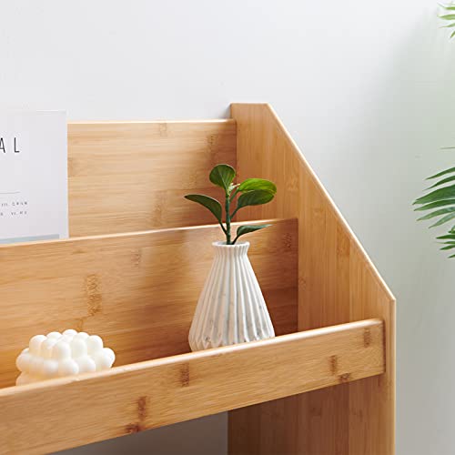 Abocofur Bamboo Floor Book And Magazine Display Shelf, 20.67"(L) X10.63(W) X30.71(H), Multifunction Free Standing Organizer Storage Rack, Small Bookcase For Home, Office, Burlywood #TOP6