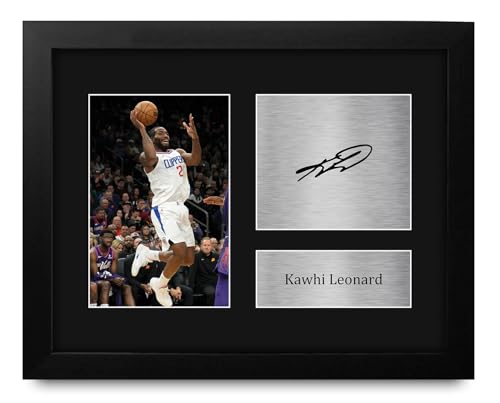 HWC Trading Kawhi Leonard Framed Gifts Printed Signed Autograph Picture for Basketball Memorabilia Fans - US Letter Size
