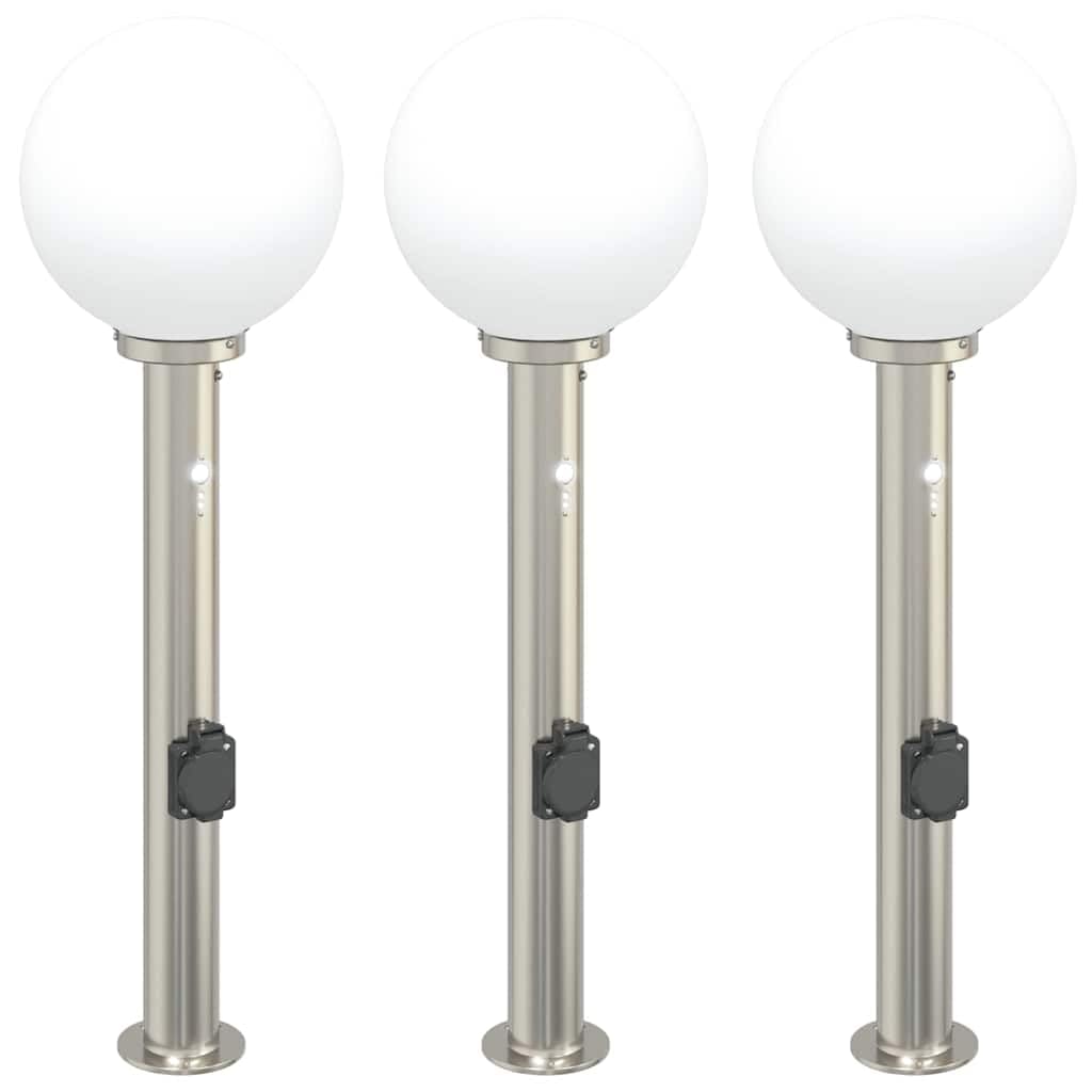 Bornes Lumineuses avec Détecteur et Prise, 3 Pièces 80 cm Acier Inoxydable