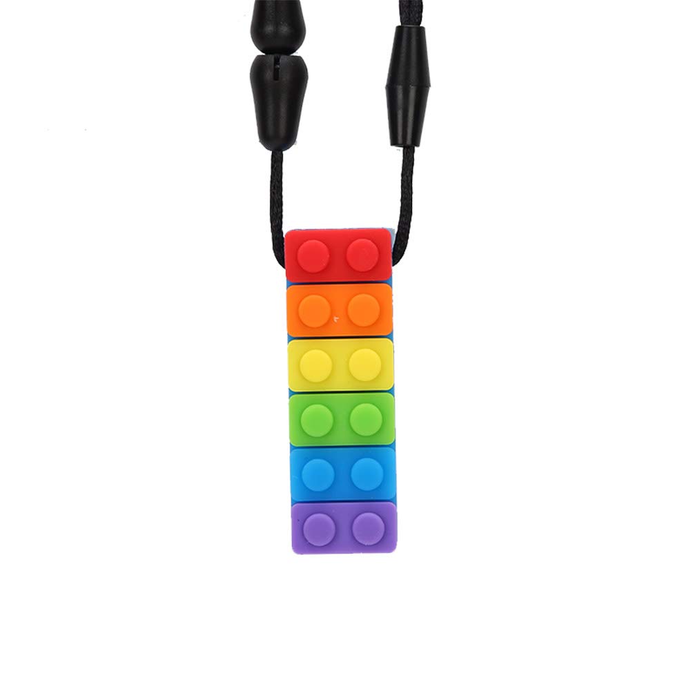Jelquix Building Block Shape Silicone Teether Chewing Pendant Necklace for Autism,ADHD Green (#3)