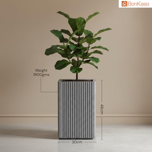 Image of BonKaso 18 Inch Rolex Tower Planter for Indoor & Outdoor Use | Tall Square Heavy Duty Polymer Flower Pot | Weather Resistant Modern Planter for Living Room, Balcony, Terrace & Office Decor(Light Gey)