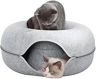 Cat Tunnel Bed - Durable Felt Cat Toy Round Tunnel Bed - Cat Bed Suitable for Small Medium-Sized Cats, Puppies, Rabbits, Light/Dark Grey