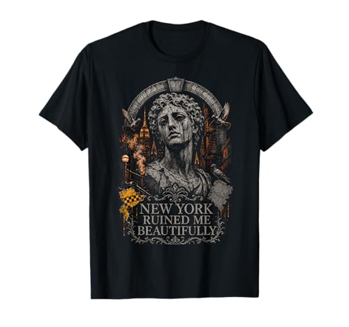 Melancholy NYC Statue Pigeons Travel Urban Art T-Shirt