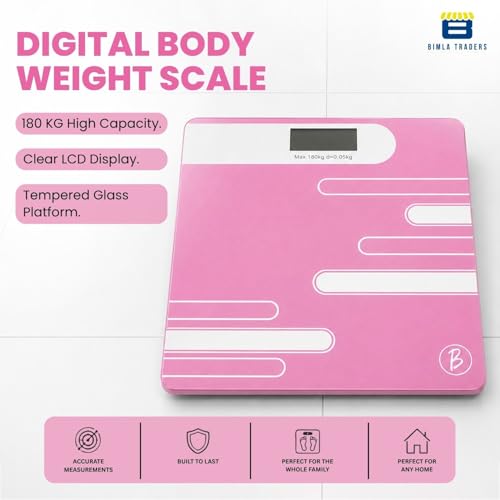 Image of Btag Premium Digital Body Weight Scale | 26x26 cm Wide Platform | Clear LCD Display | Anti-Skid Base | 180 kg Capacity Abstract Design (Pink)