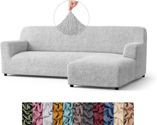 Image of Bellissima Sofa Covers - Premium Luxury Microfibra Plain Stretchable L Shape Right Sofa Cover Fully Covered Slipcover, Imported from Italy (Pearl)