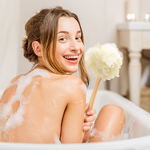 D Loofah On A Stick, Exfoliating Lufa Back Scrubber For Shower, Shower Sponge With Long Handle, Handheld Bath Body Brush For Men And Women, Beige #TOP4