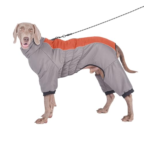 寒い天候のペットの暖かいコートミディアム、冬用の犬用スノージャケットベスト、ジッパー付きの反射防水犬用ジャケット、寒い天候の屋外活動用のハーネスホール,オレンジ色,XL