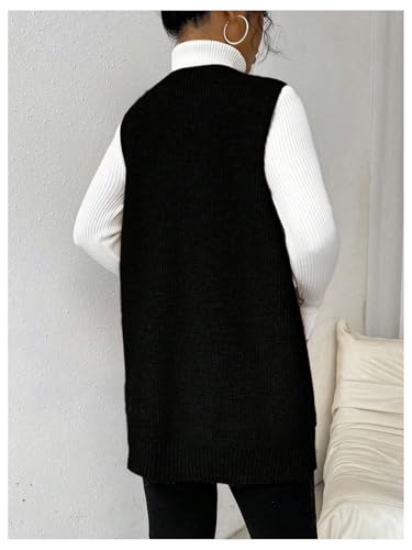 SHENHE Women's Deep V Neck Long Sweater Vest Casual Loose Knit Tunic Pullover with Pockets2
