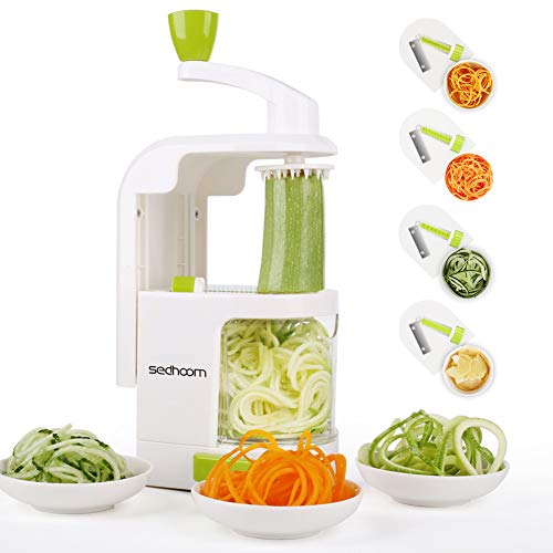 Sedhoom 4-Blade Spiralizer Vegetable Slicer Zucchini Spaghetti Maker Vertical Crank Spiralizer Noodle Maker Veggie Pasta Maker for Low Carb Paleo Gluten-Free Meals, Warm White