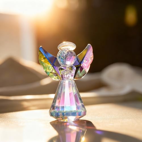 Image of 3'' Colorful Crystal Guardian Angel Figurine Christmas Angel Gift for Women | Glass Angel Statues for Valentine's Day Wedding Christmas Home Table Decoration Collectible,Birthday Gift For Sister