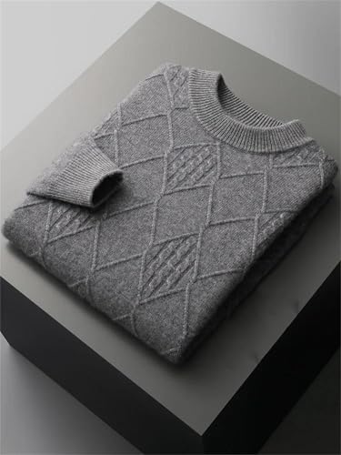 Men’S Casual Cashmere Pullover Sweater with Diamond Twist Pattern Mock Neck Long Sleeve Thick Knit Jumper Top2