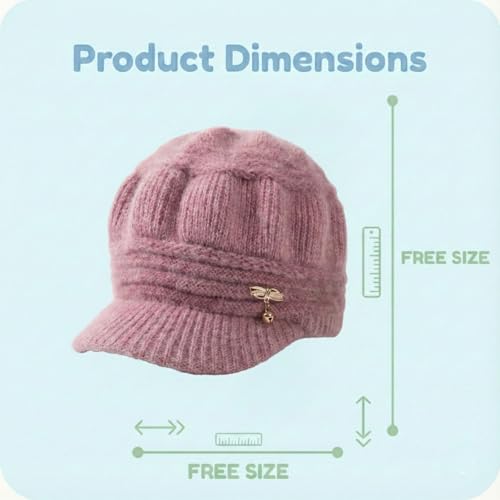 Image of Kraptick Women's Winter Knit Visor Beanie Hat with Soft Fleece Lining, Stylish Woollen Slouchy Warm Cap for Ladies, Snow Sun Shield Knit Cap for Winter -2