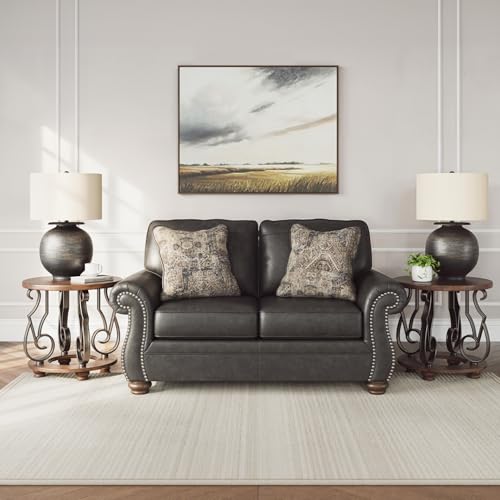 Image of Signature Design by Ashley Chatterton Loveseat, Traditional Faux Leather Couch with Nailhead Trim, No Assembly Required, Ideal for Living Rooms and Small Spaces, Granite, 68 inch W