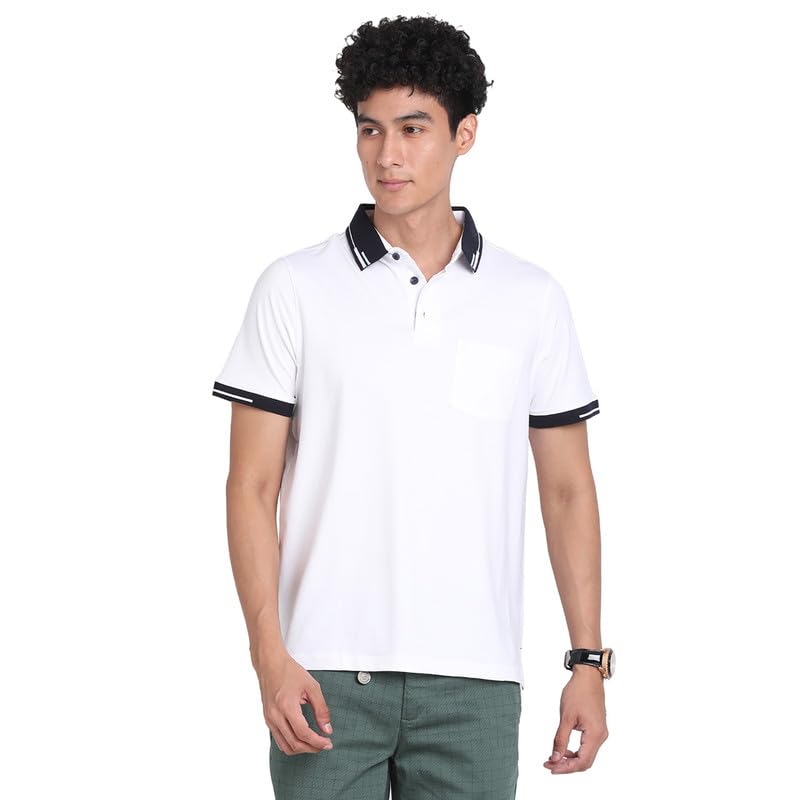 Image of Turtle Men Cotton Stretch White Plain Polo Neck Half Sleeve Casual T-Shirt
