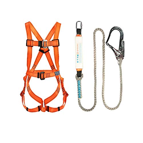 Safety Fall Arrest Kit, Full-Body Seat Belt, Adjustable Belt with Hook and Lanyard, D-Rings, for Aerial Lift Iron Worker Scaffolding Tower Carpenter