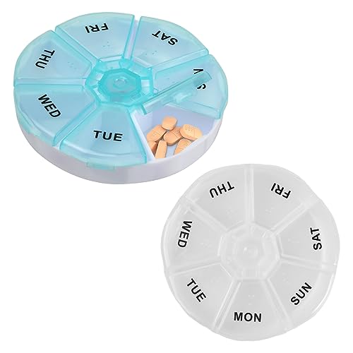 2 Pcs Portapillole da Viaggio Portatile, Pillole Organizzatore Giornaliero Settimanale a 7 Scomparti Tascabile, Portapastiglie Organizer Medicinali 7 Giorni, Porta Pastiglie per Vitamine Integratori