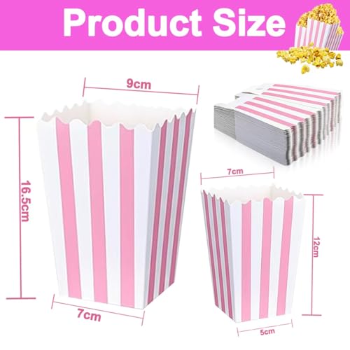 Image of 40 Pcs Paper Pink Popcorn Boxes, Pink Popcorn Bags with White Striped, Popcorn Boxes for Party, Popcorn Holders for Party Birthday Favor Supplies.(40 boxes large) (Pack of 4)