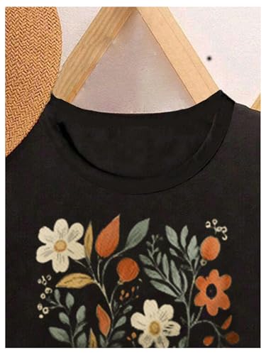 OYOANGLE Girl's Floral Graphic Short Sleeve T Shirt Crew Neck Drop Shoulder Causal Tee Tops3