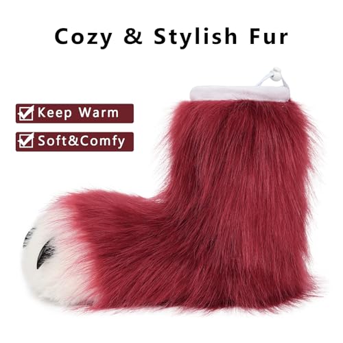 Image of Animal Fuzzy Slippers Bear Cat Wolf Dog Fox Fursuit Feet Paw Claw Shoes Furry Boots Costume Accessories for Adult Kids