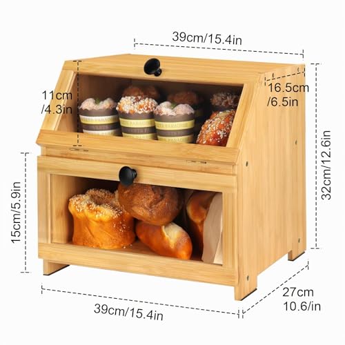 Panera de madera de doble capa gran contenedor de almacenamiento de pan 3