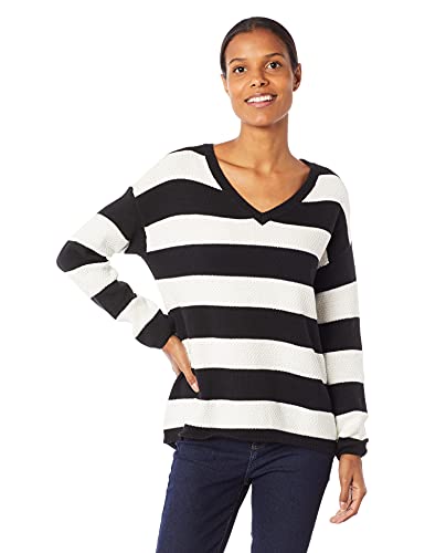 Blusão Feminino Em Tricô Fio Tinto Listrado Alongado Hering, Preto, G