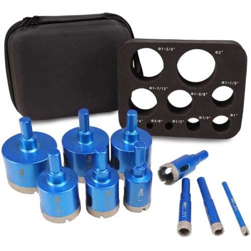 10Pcs Diamond Tile Hole Saw Kit, 1/4"-2" Vacuum Brazed Tile Drill Bits