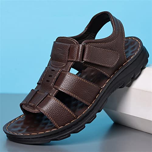 Men Genuine Leather Sandals Outside Cow Leather Slippers Soft-Soled Male Casual Sandals Non-Slip(39)4