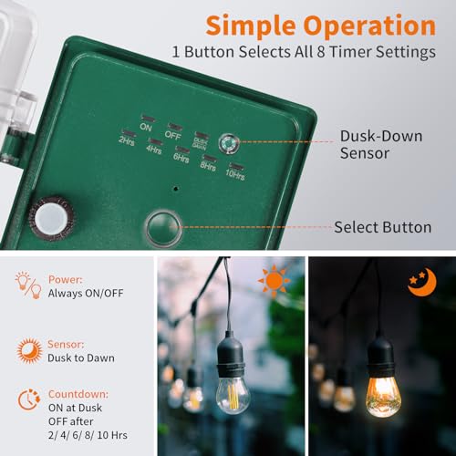SURAIELEC Outdoor Power Stake Waterproof Dusk to Dawn Light Timer, 6 Outlet by SURAIELEC - Image 2